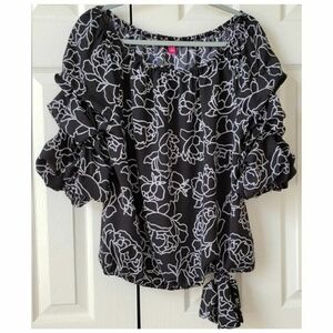 **Vince Camuto NWOT Floral Off-the-Shoulder Bubble Sleeve Blouse, Size L**